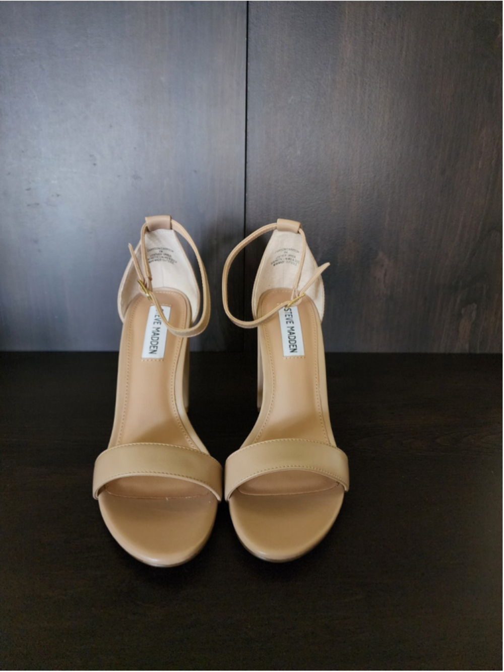 Steve Madden Carson Strappy Block Heel Sandals Sz 8 M - Taupe Beige - Blush Lea - Picture 3 of 16
